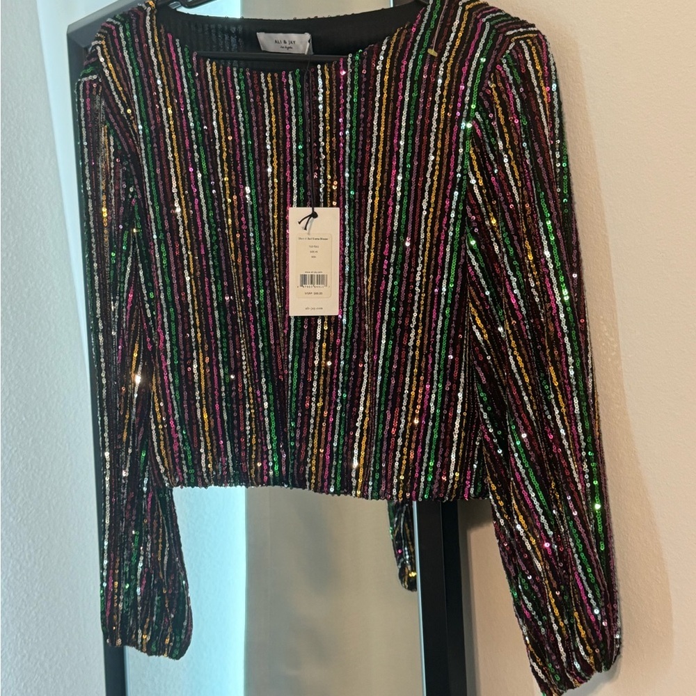 Colorful Sequin Black Blouse - Picture 1 of 6